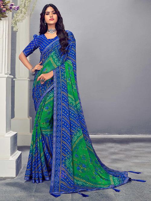 women bandhani printed saree with blouse - 21723895 - Very Small Image - 1