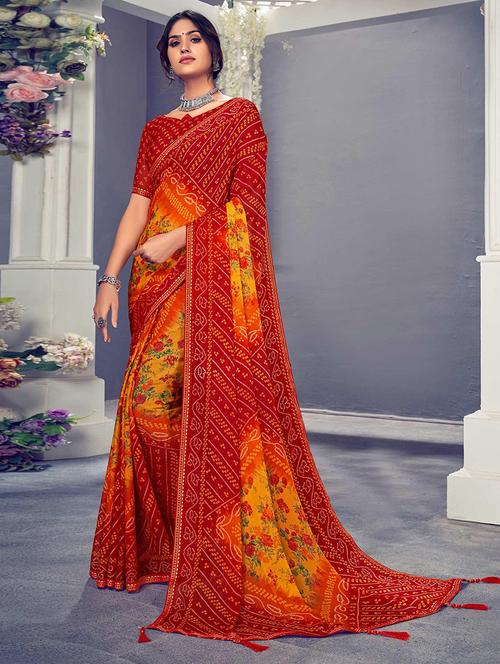 women printed bordered saree with blouse - 21723896 - Very Small Image - 1