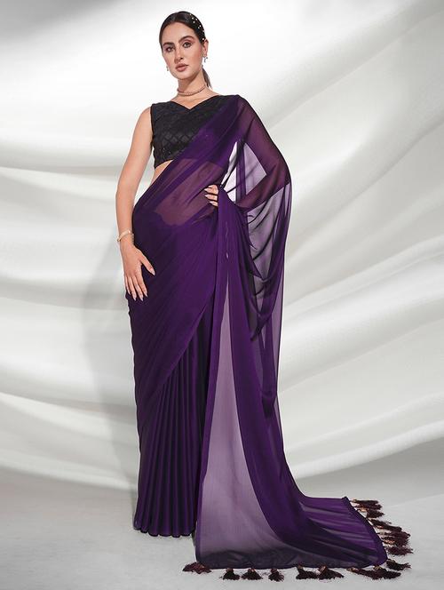 women purple solid saree with blouse - 21723917 - Very Small Image - 1