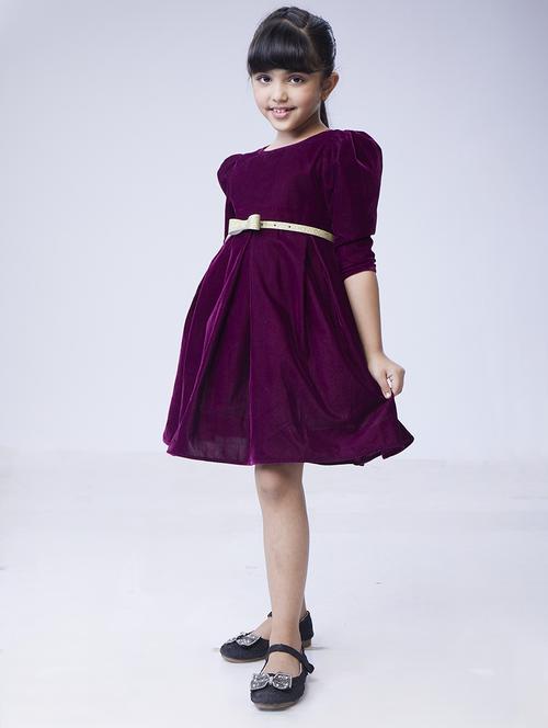 women solid puff sleeves fit & flare dress - 21723941 - Very Small Image - 1
