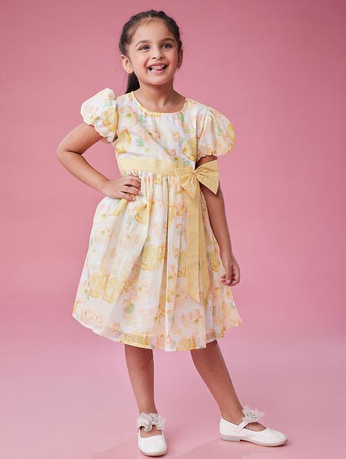 girls printed puff sleeves fit & flare dress - 21723948 - Very Small Image - 1