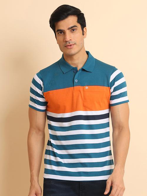 men short sleeves striped polo t-shirt - 21724519 - Very Small Image - 1