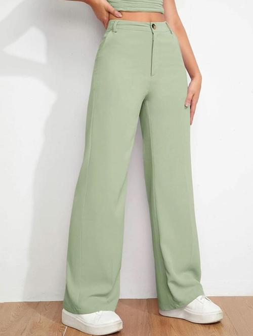 women solid high rise straight trouser - 21726664 - Very Small Image - 1