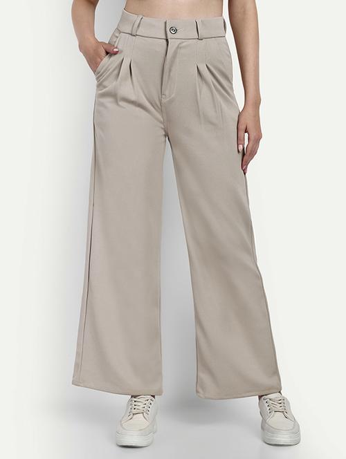 women solid high rise straight trouser - 21726767 - Very Small Image - 1
