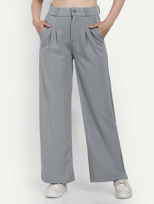 women solid high rise straight trouser - 21726779 - Very Small Image - 1
