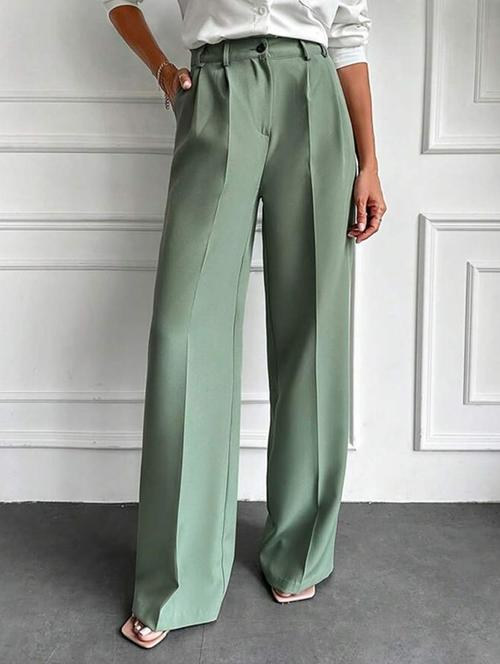 women solid high rise korean pants - 21726984 - Very Small Image - 1