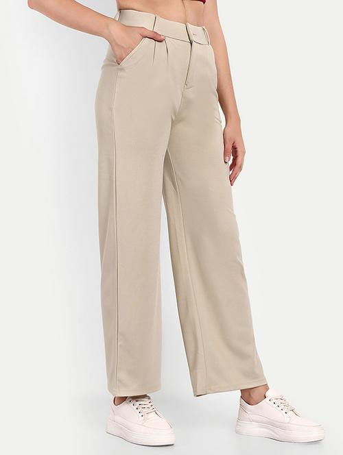 women solid high rise straight trouser - 21727067 - Very Small Image - 1