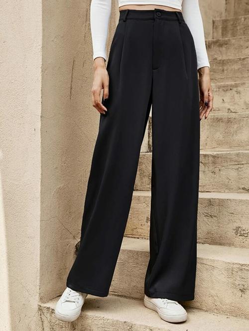 women solid high rise korean pants - 21727523 - Very Small Image - 1