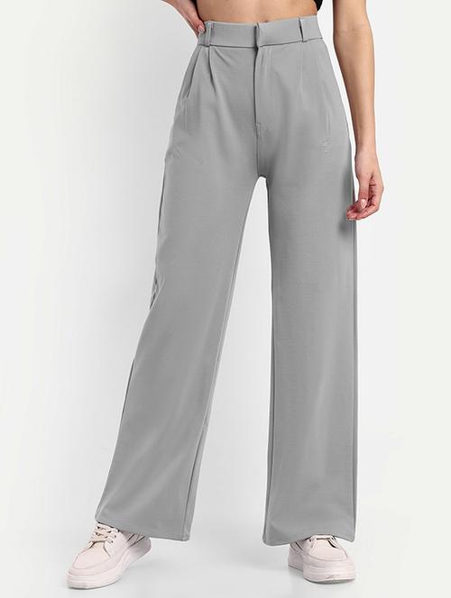 women solid high rise straight trouser - 21727557 - Very Small Image - 1