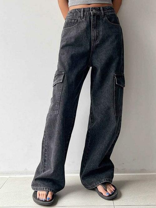 women solid high rise denim cargo - 21727633 - Very Small Image - 1