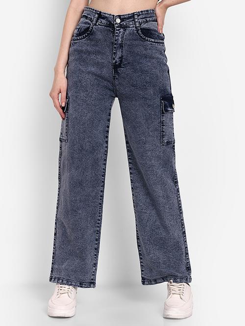 women solid high rise denim cargo - 21727640 - Very Small Image - 1