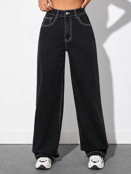 women solid high rise wide leg jean - 21727708 - Very Small Image - 1