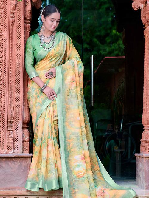 women printed casual wear saree with blouse - 21728370 - Very Small Image - 1