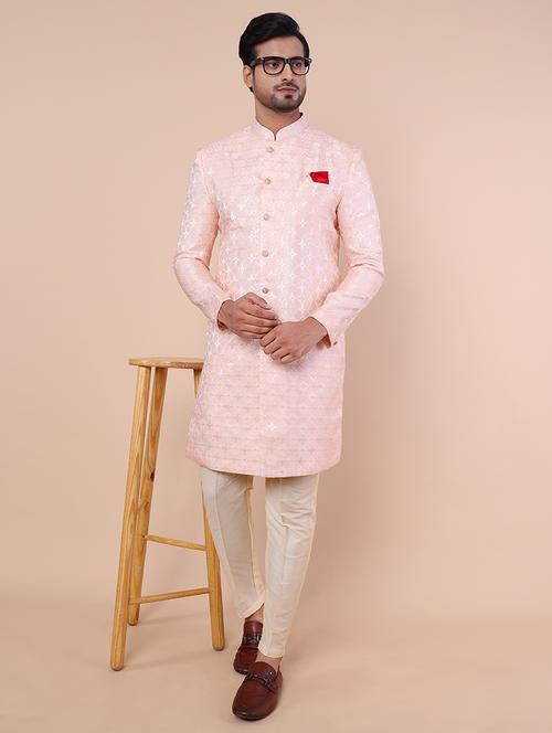 men mandarin neck self design sherwani - 21728439 - Very Small Image - 1