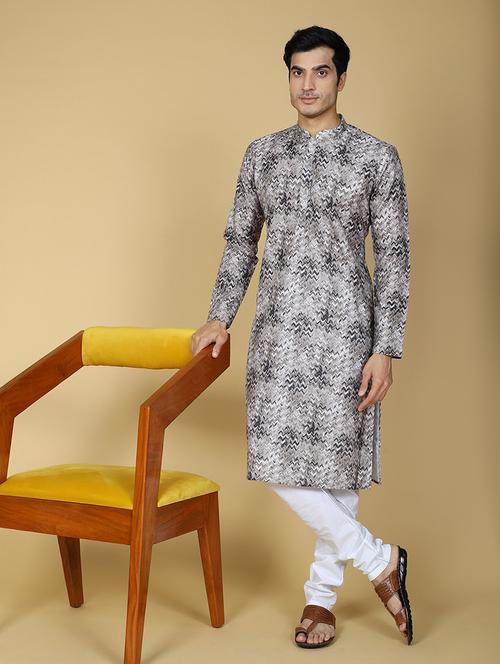 men mandarin neck printed kurta churidar set - 21728500 - Very Small Image - 1