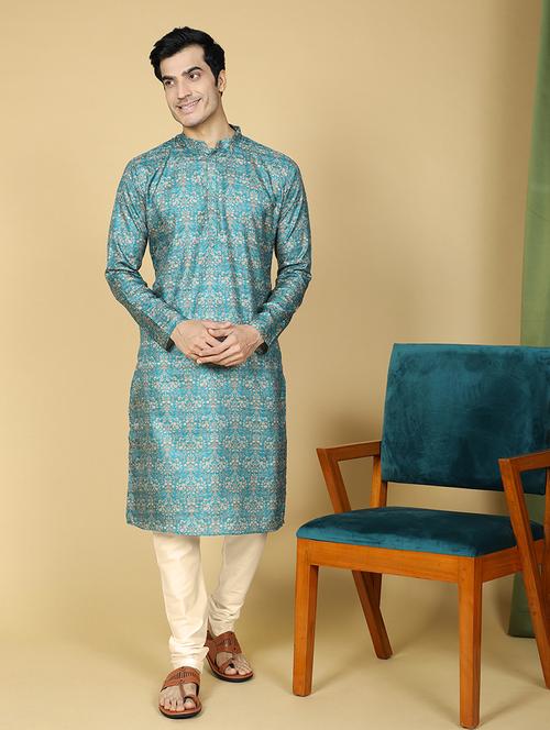 men mandarin neck printed kurta churidar set - 21728513 - Very Small Image - 1