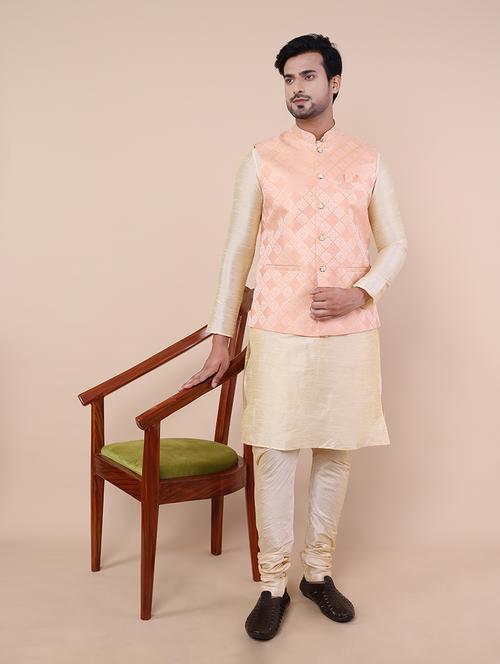 men mandarin neck kurta pyjama with nehru jacket ethnic wear set - 21728676 - Very Small Image - 1
