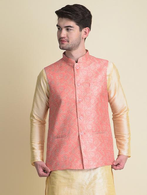 men self design mandarin neck nehru jacket - 21729056 - Very Small Image - 1