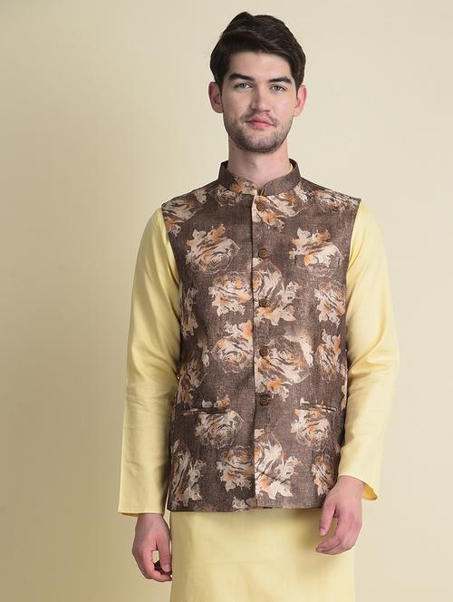 men floral print mandarin neck nehru jacket - 21729057 - Very Small Image - 1