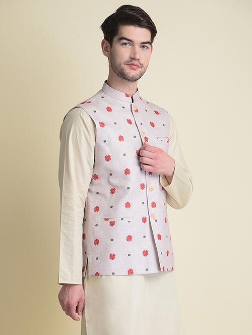 men printed mandarin neck nehru jacket - 21729067 - Very Small Image - 1