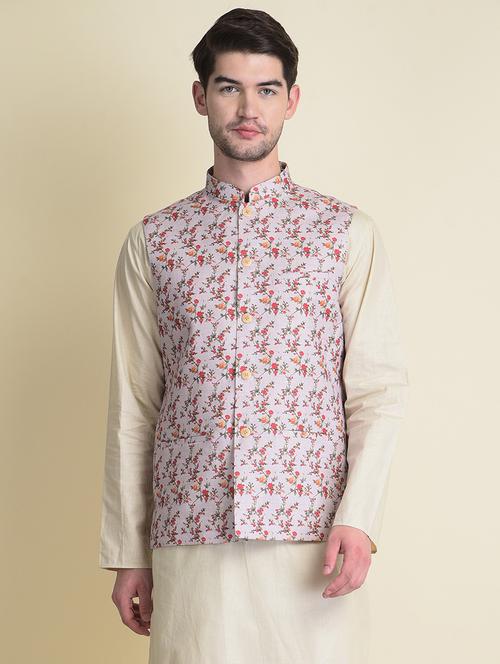 men floral print mandarin neck nehru jacket - 21729070 - Very Small Image - 1