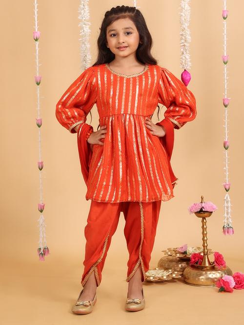 girls self design dhoti kurta set with dupatta - 21729420 - Very Small Image - 1