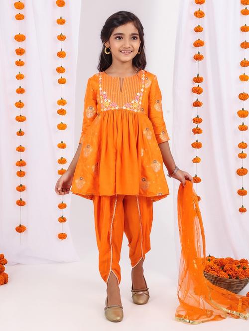 girls embroidered dhoti kurta set with dupatta - 21729422 - Very Small Image - 1