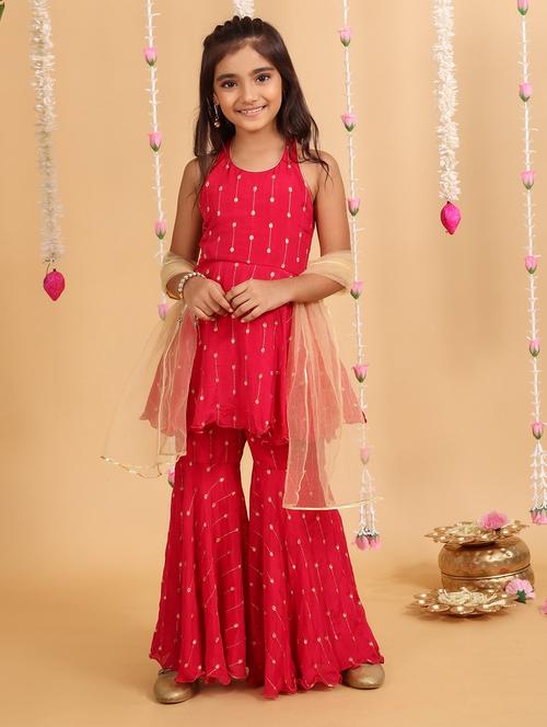 girls halter neck kurta sharara set with dupatta - 21729428 - Very Small Image - 1