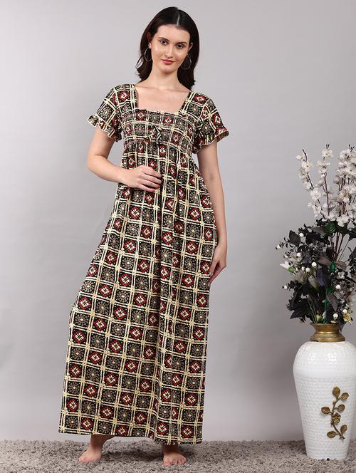 women printed short sleeve nighty - 21729448 - Very Small Image - 1