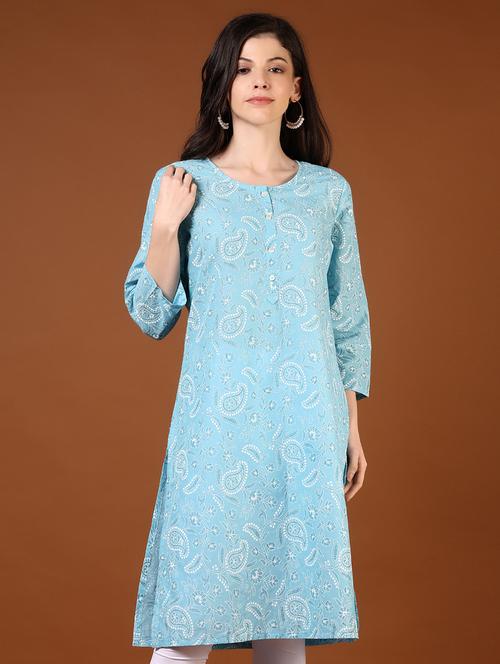 women printed three quarter sleeves straight kurta - 21729974 - Very Small Image - 1