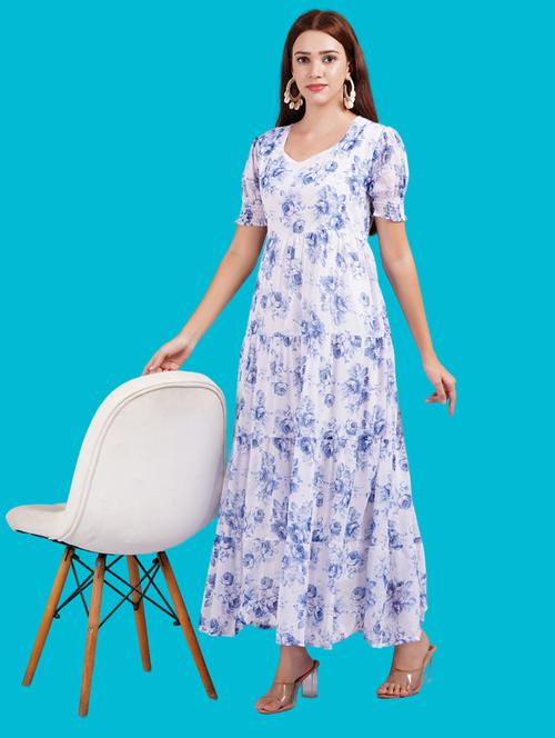 women floral print puff sleeves tiered dress - 21731050 - Very Small Image - 1