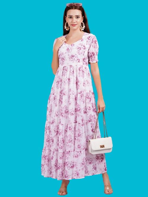 women floral print puff sleeves tiered dress - 21731052 - Very Small Image - 1