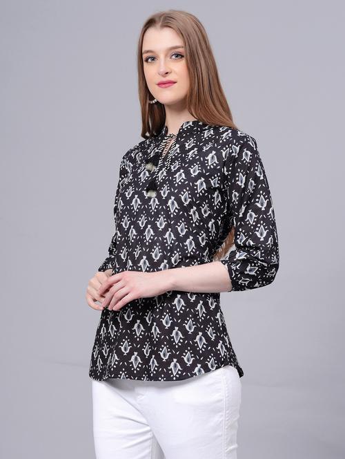 women tie up neck printed regular top - 21731164 - Very Small Image - 1