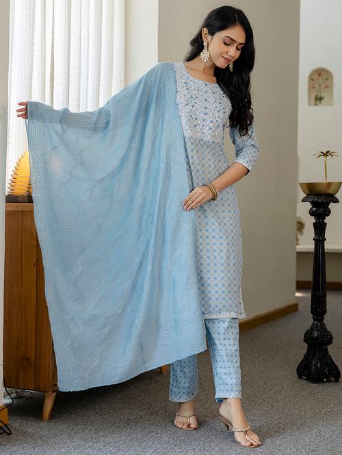 women three quarter sleeve kurta pant with dupatta set - 21732223 - Very Small Image - 1