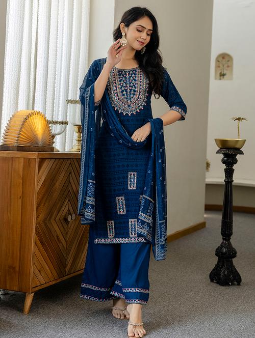women embroidered kurta palazzo set with dupatta - 21732227 - Very Small Image - 1