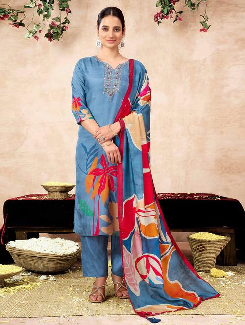 women three quarter sleeve kurta pant with dupatta set - 21732736 - Very Small Image - 1
