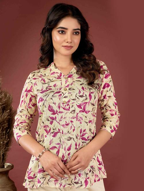 women printed three quarter sleeve top - 21732745 - Very Small Image - 1