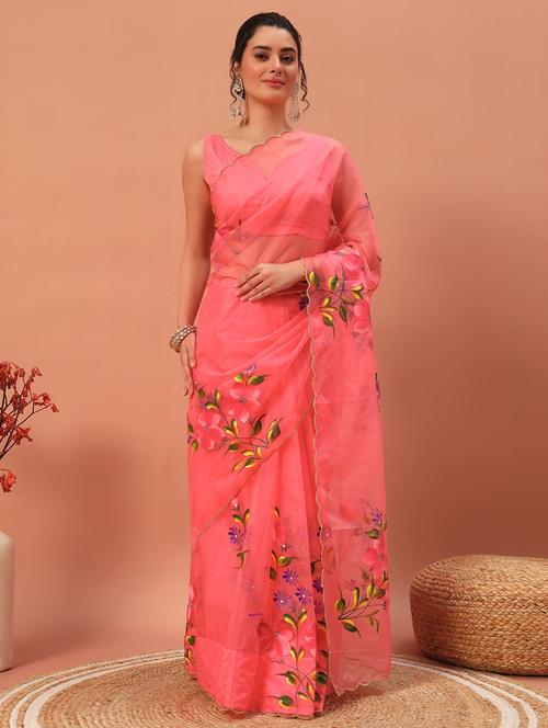 women floral hand printed saree with blouse - 21732889 - Very Small Image - 1