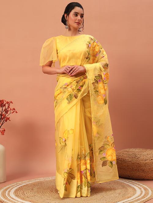 women floral hand printed saree with blouse - 21732894 - Very Small Image - 1