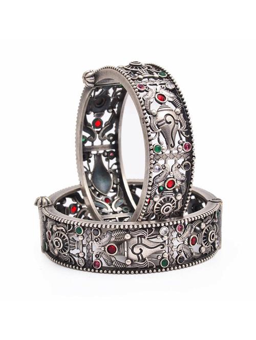 women stones studded silver bangles set - 21733169 - Very Small Image - 1