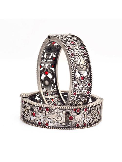 women stones studded silver bangles set - 21733173 - Very Small Image - 1