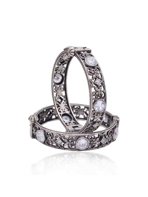women stones studded silver bangles set - 21733186 - Very Small Image - 1