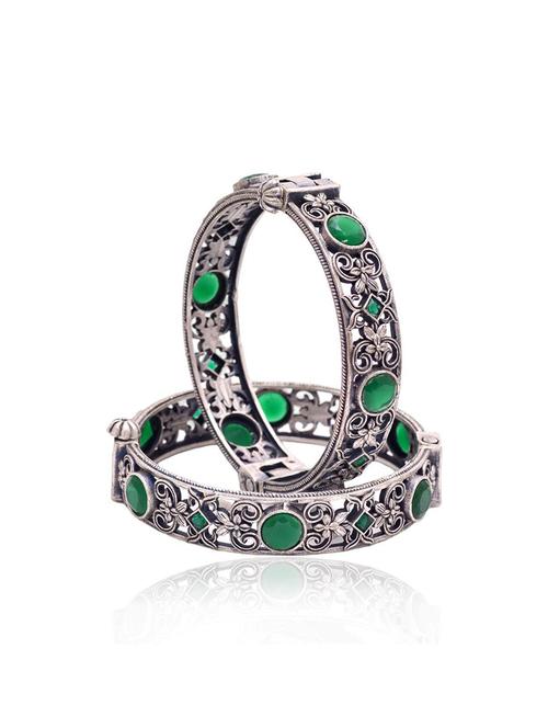women stones studded silver bangles set - 21733187 - Very Small Image - 1