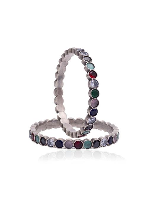 women stones studded silver bangles set - 21733203 - Very Small Image - 1