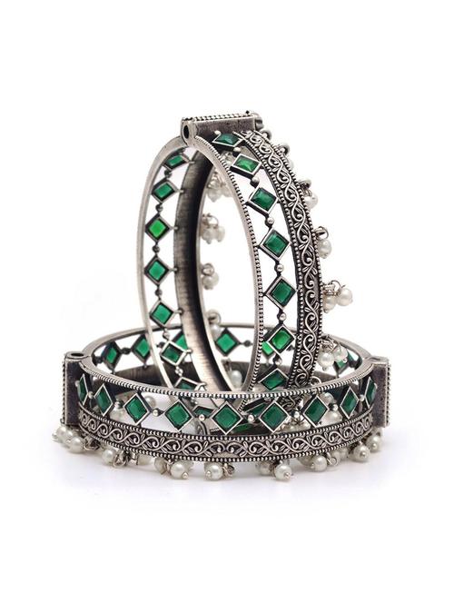 women stones studded silver bangles set - 21733238 - Very Small Image - 1