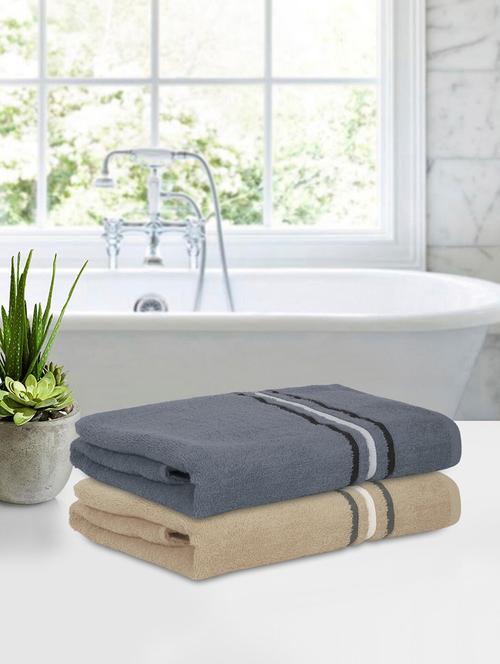 two bath towel (70 x 140 cms) pure cotton bath towel set - 21737249 - Very Small Image - 1