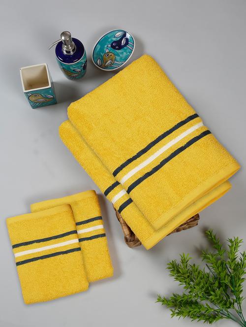 two bath towel (70 x 140 cms) and two hand towels (40 x 60) pure cotton bath towel set - 21737254 - Very Small Image - 1