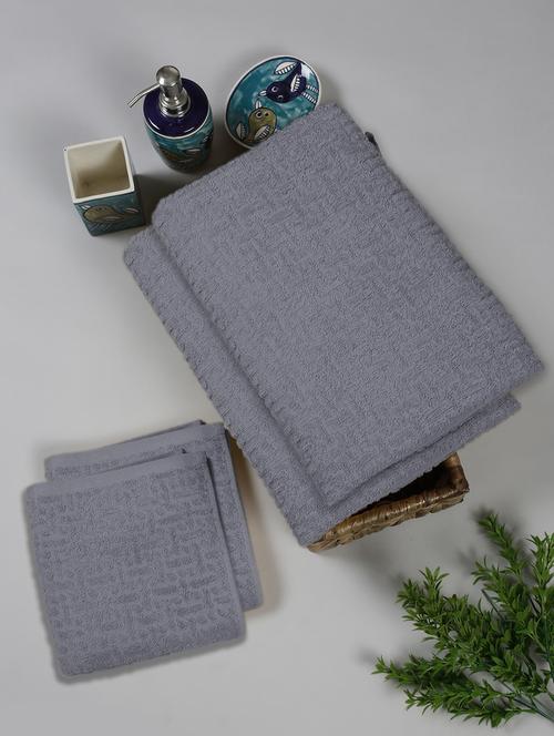 two bath towel (70 x 140 cms) and two hand towels (40 x 60) pure cotton bath towel set - 21737257 - Very Small Image - 1