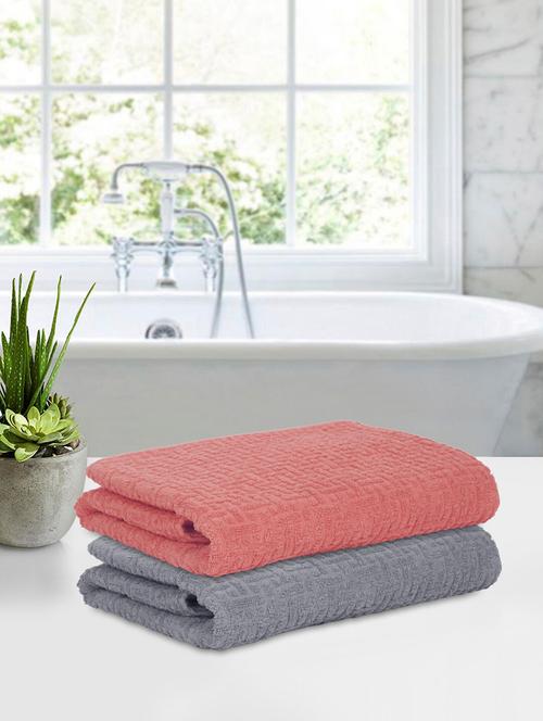 two bath towel (70 x 140 cms) pure cotton bath towel set - 21737264 - Very Small Image - 1