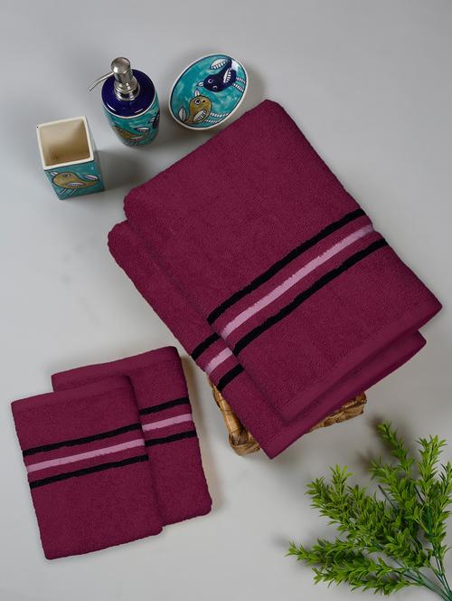 two bath towel (70 x 140 cms) and two hand towels (40 x 60) pure cotton bath towel set - 21737301 - Very Small Image - 1